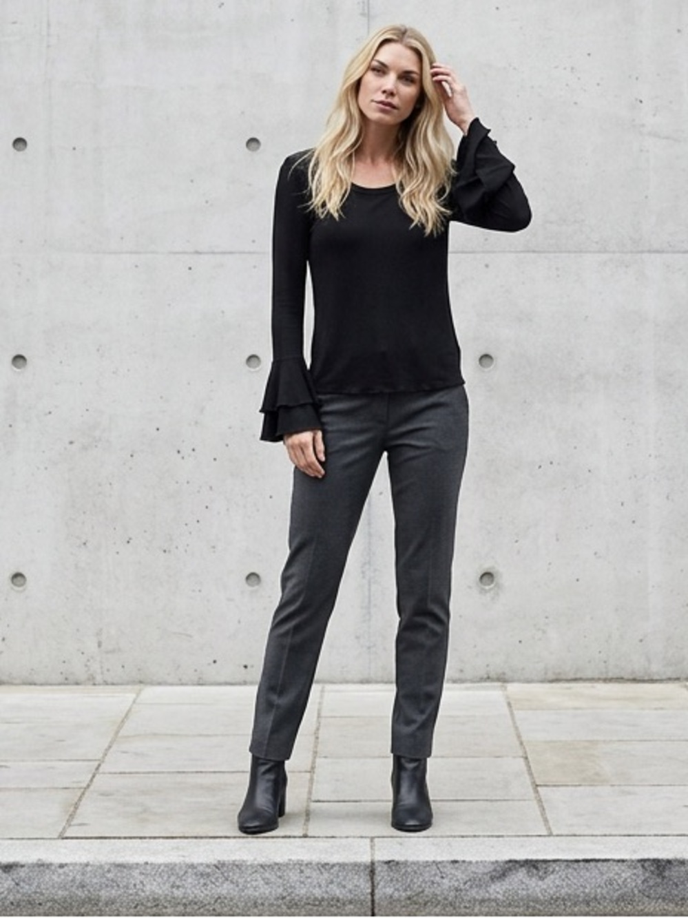 Chaser Black Long Sleeve Ruffle Cuff Tee